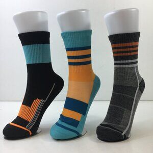 Mens Crew Socks Set 3 Stripes Geometric Colorblock Black Blue Orange Gray